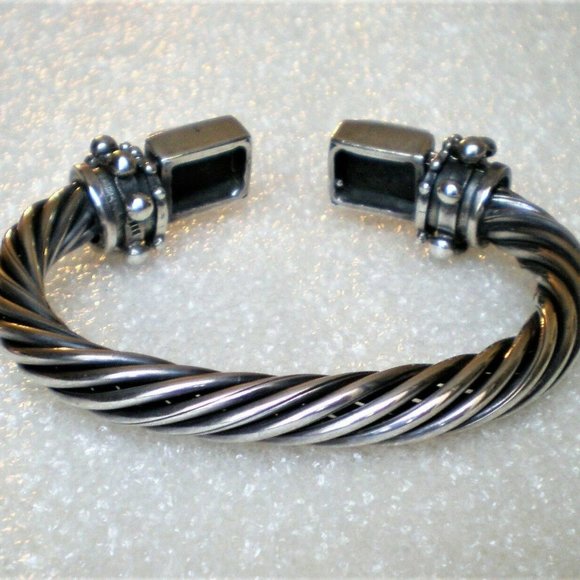 Vintage Artisan Sterling Silver 925 Black Onyx Twisted Rope Cuff Bracelet 50.4 g - Picture 4 of 6
